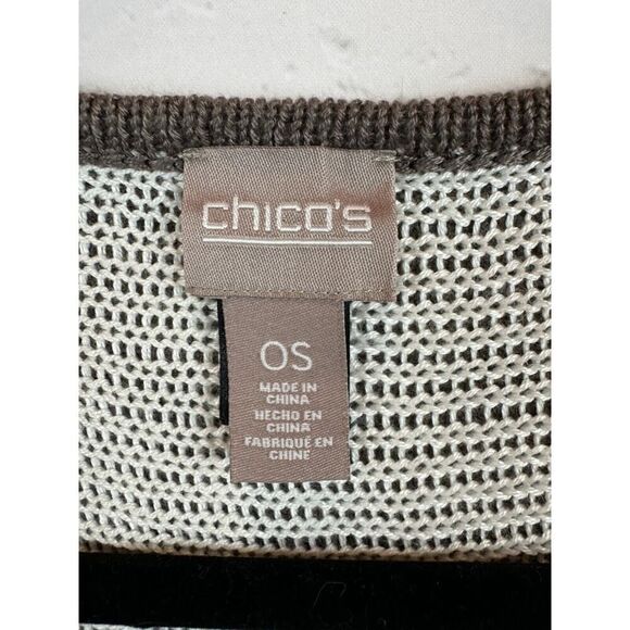 CHICO'S white gray fringe knit geometric cape poncho sweater pullover OS NWOT - Picture 2 of 7